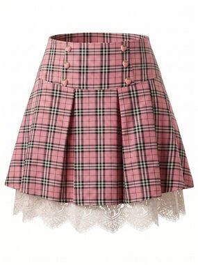 Hot Topic Pink Plaid Straw Lace Trim Skater Skirt 3X Plus NWT